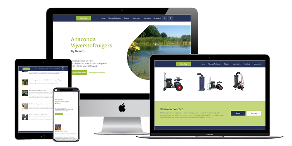 De website van Anaconda vijverstofzuigers is ontworpen door Creasome